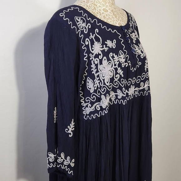 Exist Dress Tunic Blue Floral Embroidered Pullover Baby Doll Women Size M Boho - Picture 8 of 16